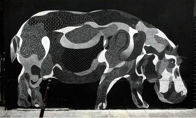 Меловое граффити Филиппа  Боделока (Philippe Baudelocque)